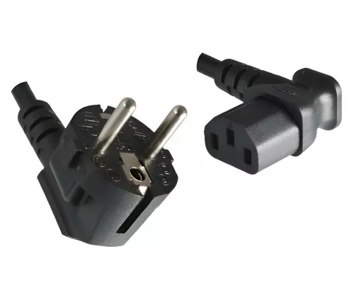 Power cable CEE 7/7 90° to C13 90° right, 0,75mm², VDE, black, length 1,80m